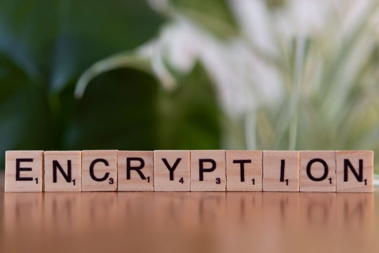 Drewniane klocki układające się w słowo encryption